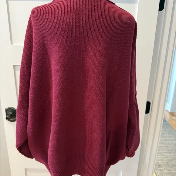 Free People Oversized Rich Burgundy Crew Neck Sweater - Picture 3 of 5